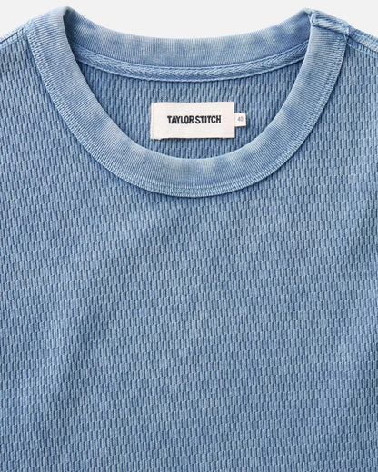 The Organic Cotton Short Sleeve Crew in Washed Blue Waffle