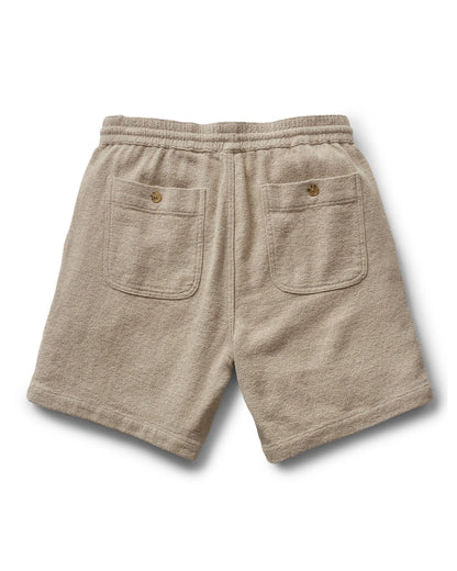 The Apres Short in Heather Oat Crepe