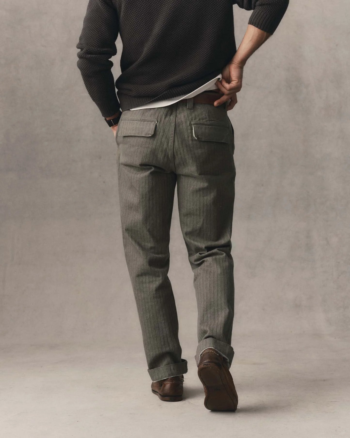 The Emlen Pant in Smoked Olive Herringbone