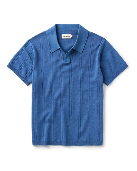 The Valencia Sweater Polo in Heather Clear Blue Rib