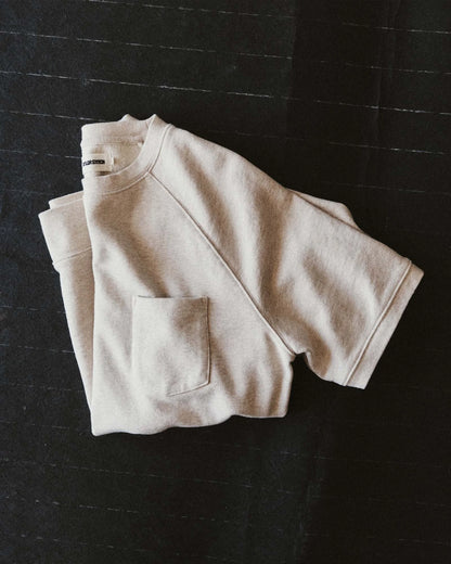 The Short Sleeve Sunset Crew in Heather Oat Terry