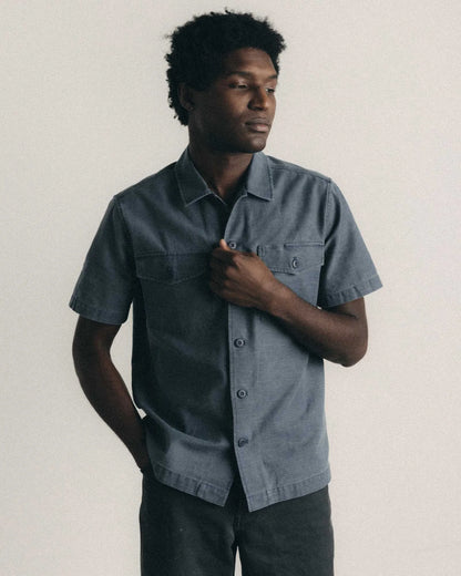 The Short Sleeve Surplus Shirt in Navy Reverse Sateen