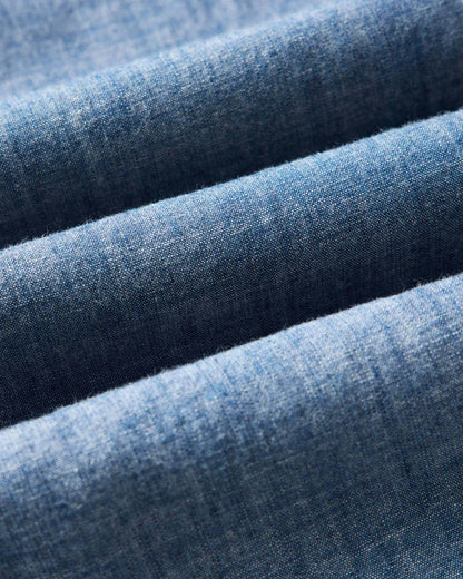 The Short Sleeve Crew Shirt in Washed Indigo Chambray
