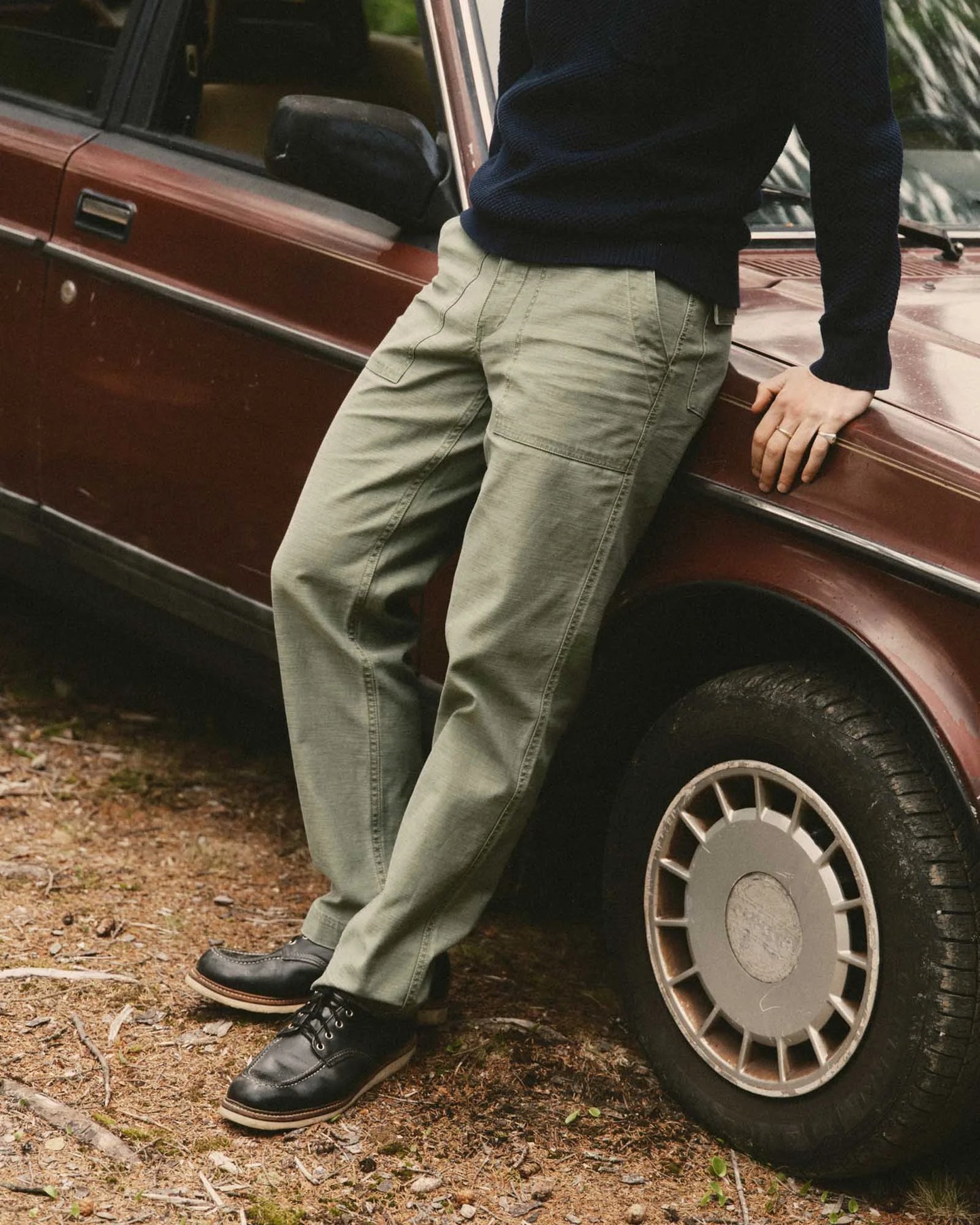 The Surplus Pant in Field Olive Reverse Sateen