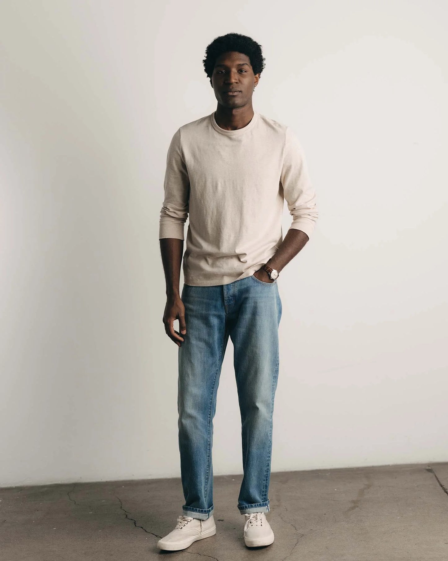 The Organic Cotton Long Sleeve Tee in Heather Oat