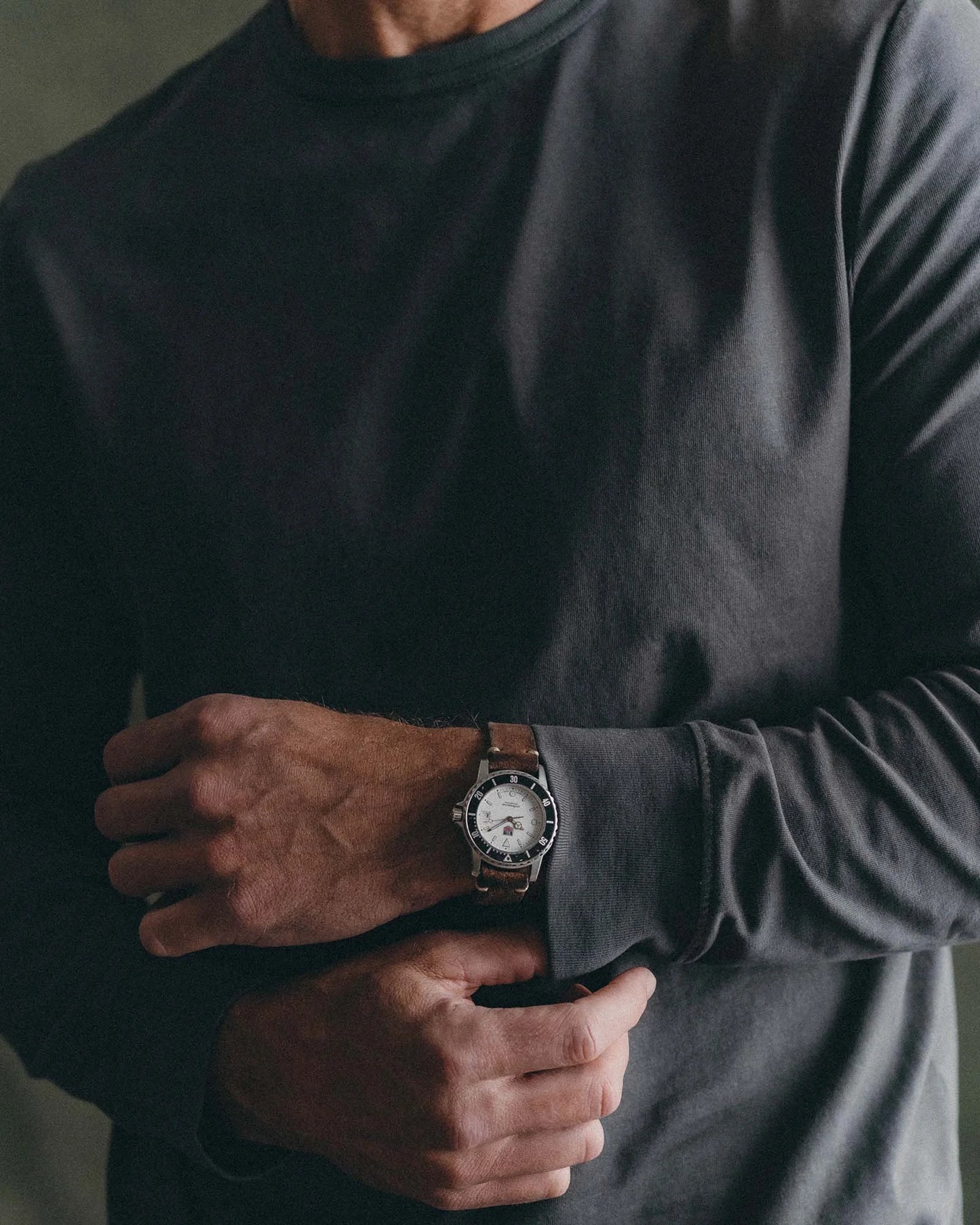 The Organic Cotton Long Sleeve Tee in Faded Black