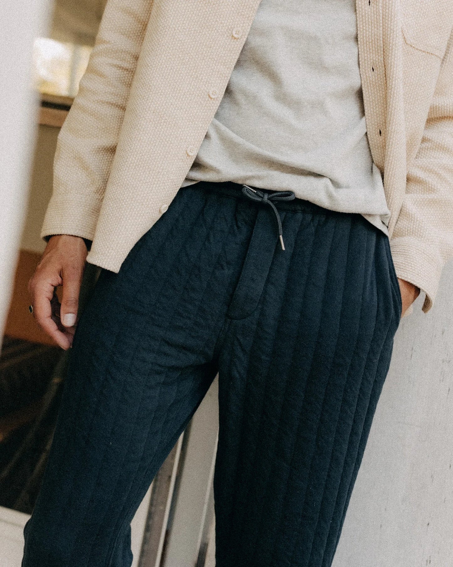 The Apres Pant in Heather Midnight Quilted Jersey