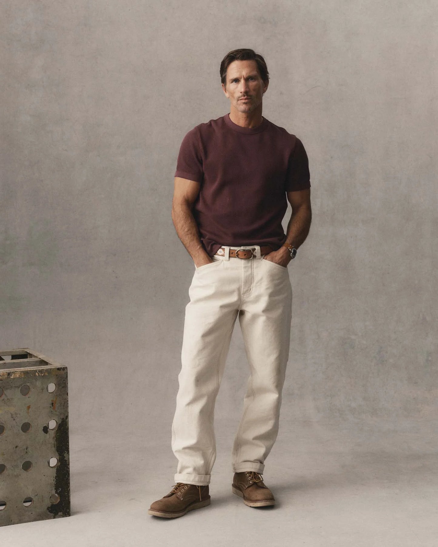 The Organic Cotton Short Sleeve Crew in Burgundy Waffle