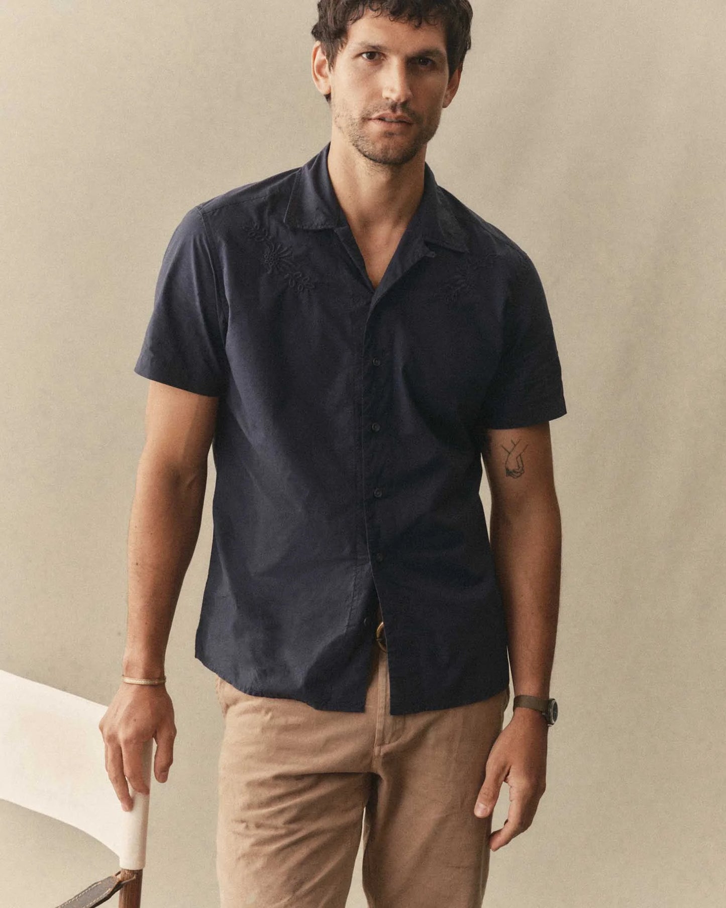 The Davis Shirt in Navy Floral Embroidery