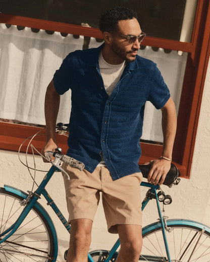 The Bywater Polo in Rinsed Indigo Knit Stripe