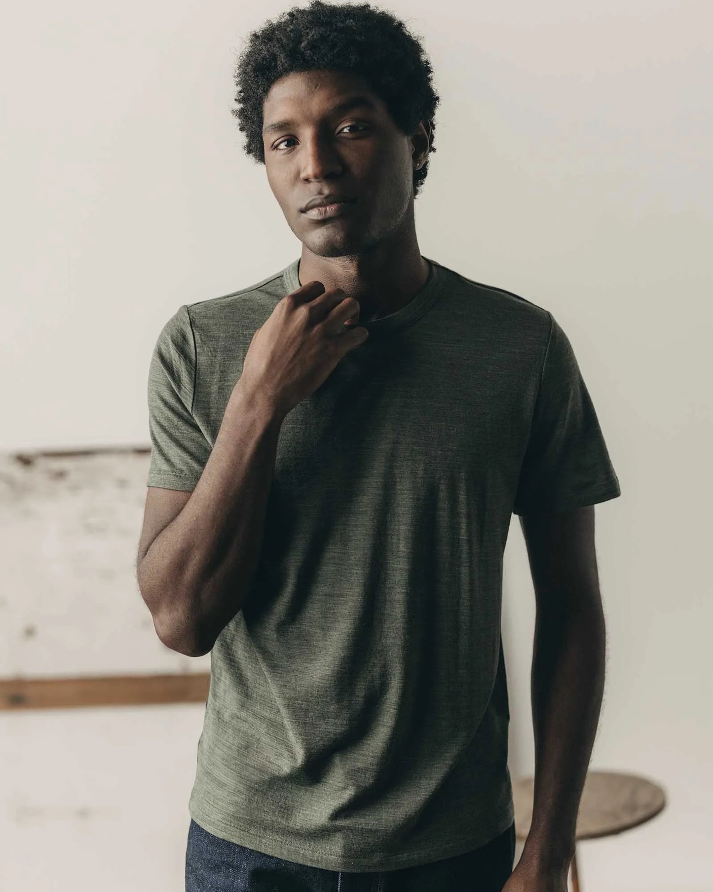 The Merino Tee in Heather Army