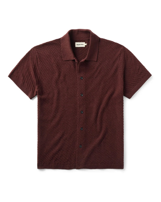 The Arlo Sweater Polo in Burgundy Texture Knit