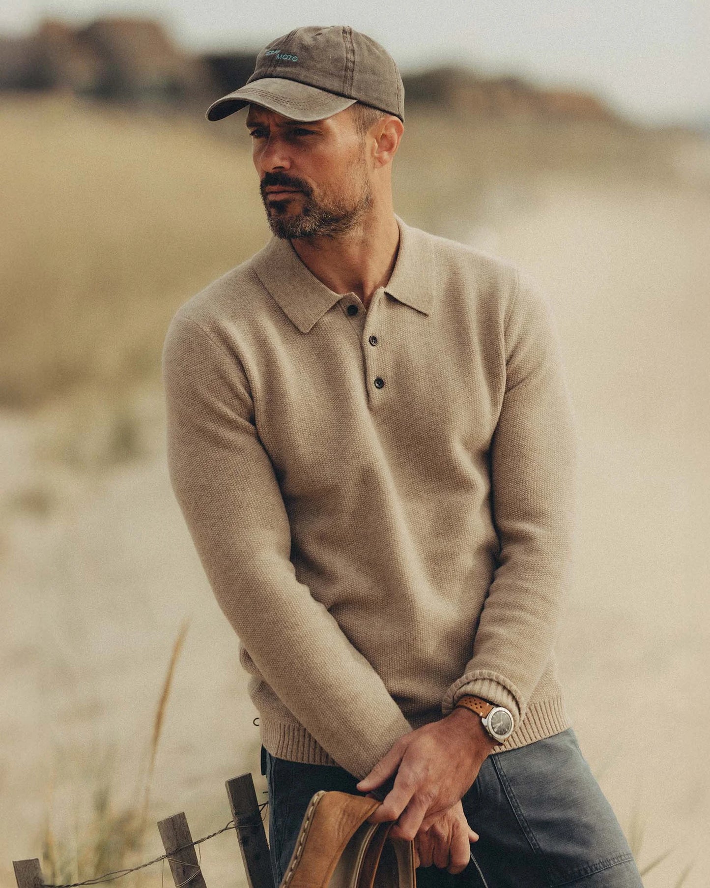 The Newton Sweater Polo in Heather Oatmeal