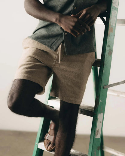 The Apres Short in Heather Oat Crepe