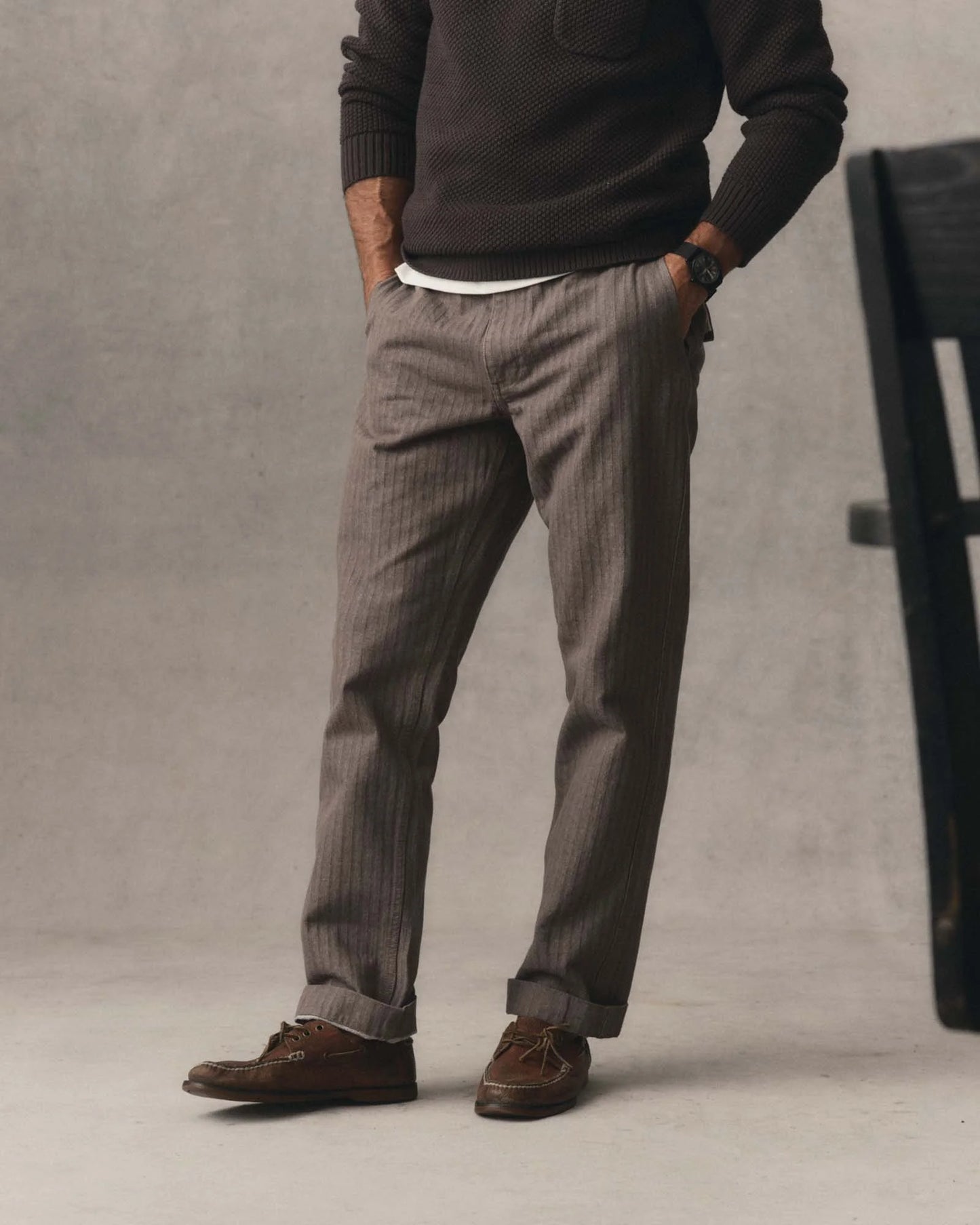 The Emlen Pant in Smoked Olive Herringbone