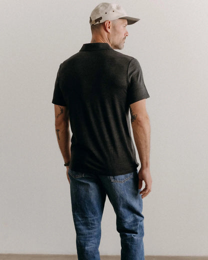 The Merino Polo in Heather Black