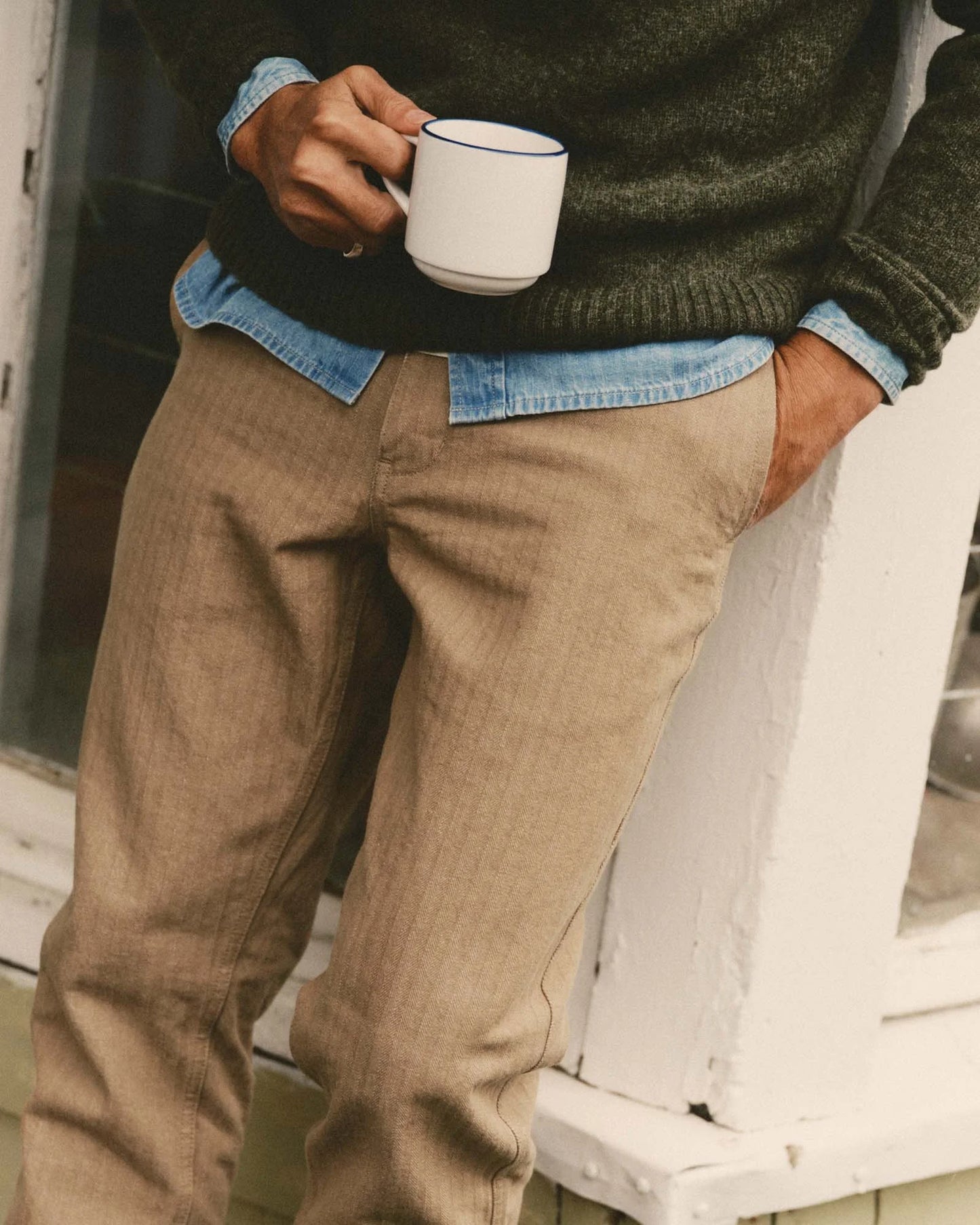 The Emlen Pant in Khaki Herringbone