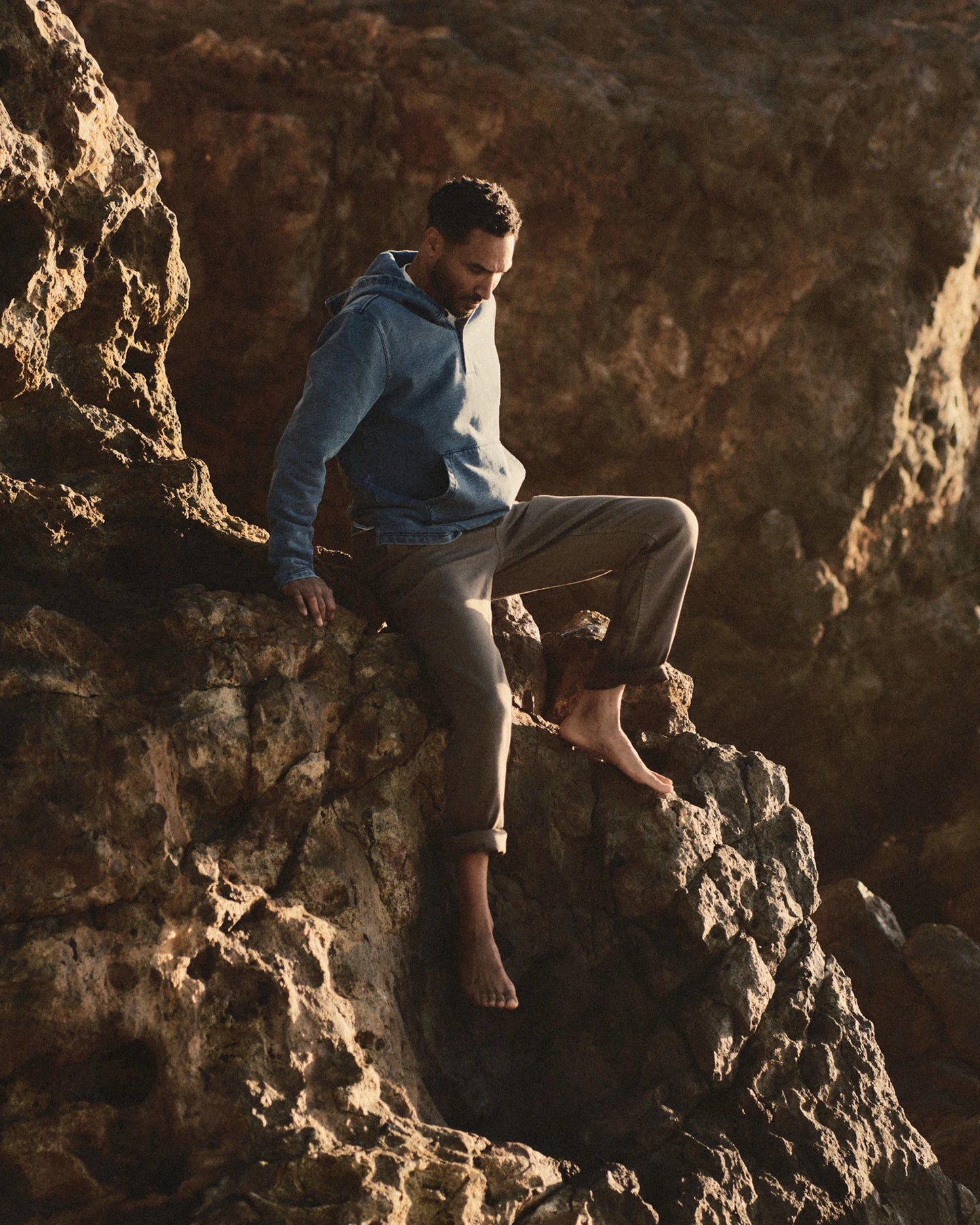 The Baja Pullover in Washed Indigo Terry
