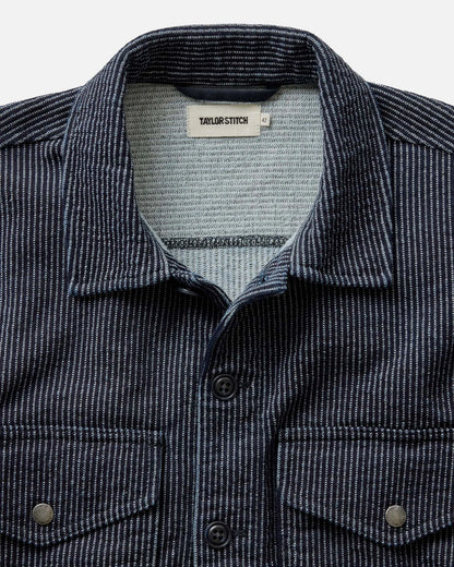 The Jackson Jacket in Rinsed Indigo French Terry Stripe