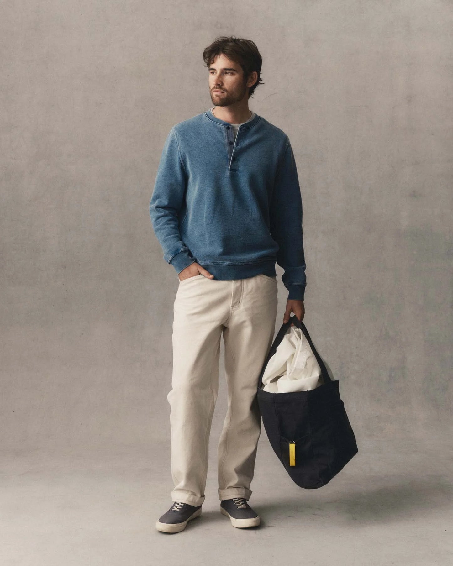The Sunset Henley in Washed Indigo Terry