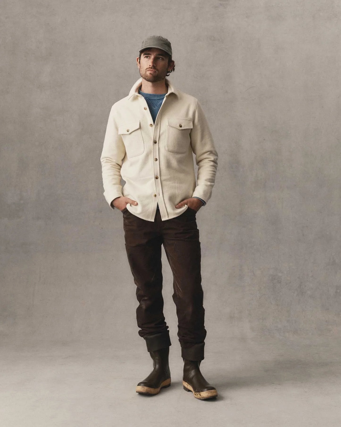 The Maritime Shirt Jacket in Vintage White Moleskin Twill