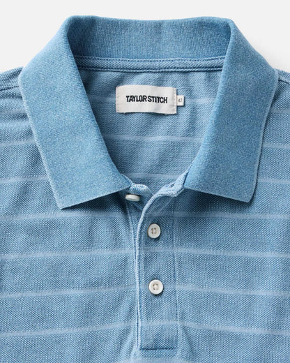 The Pacific Polo in Washed Indigo Pique Stripe