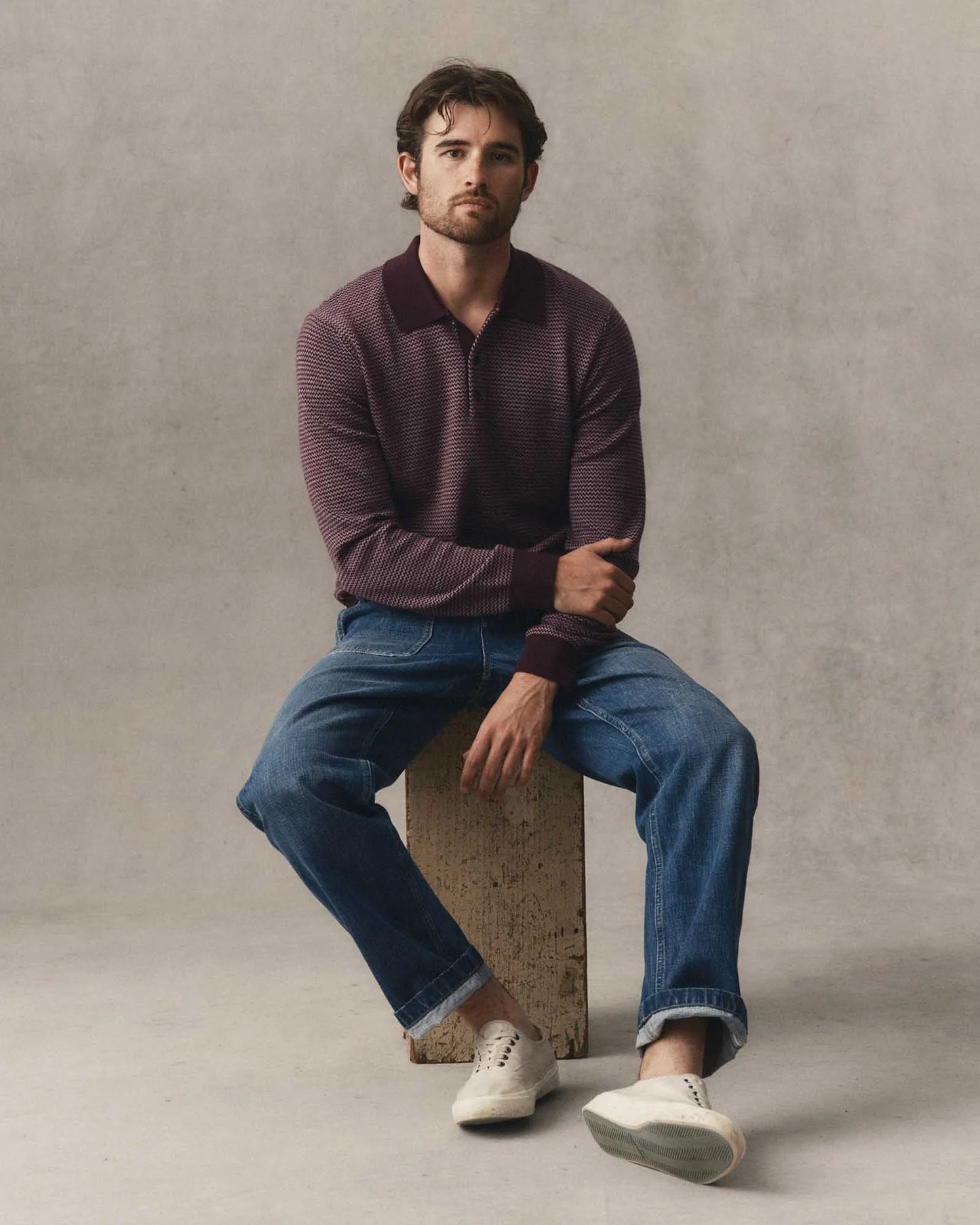 The Newton Sweater Polo in Burgundy Birdseye Merino