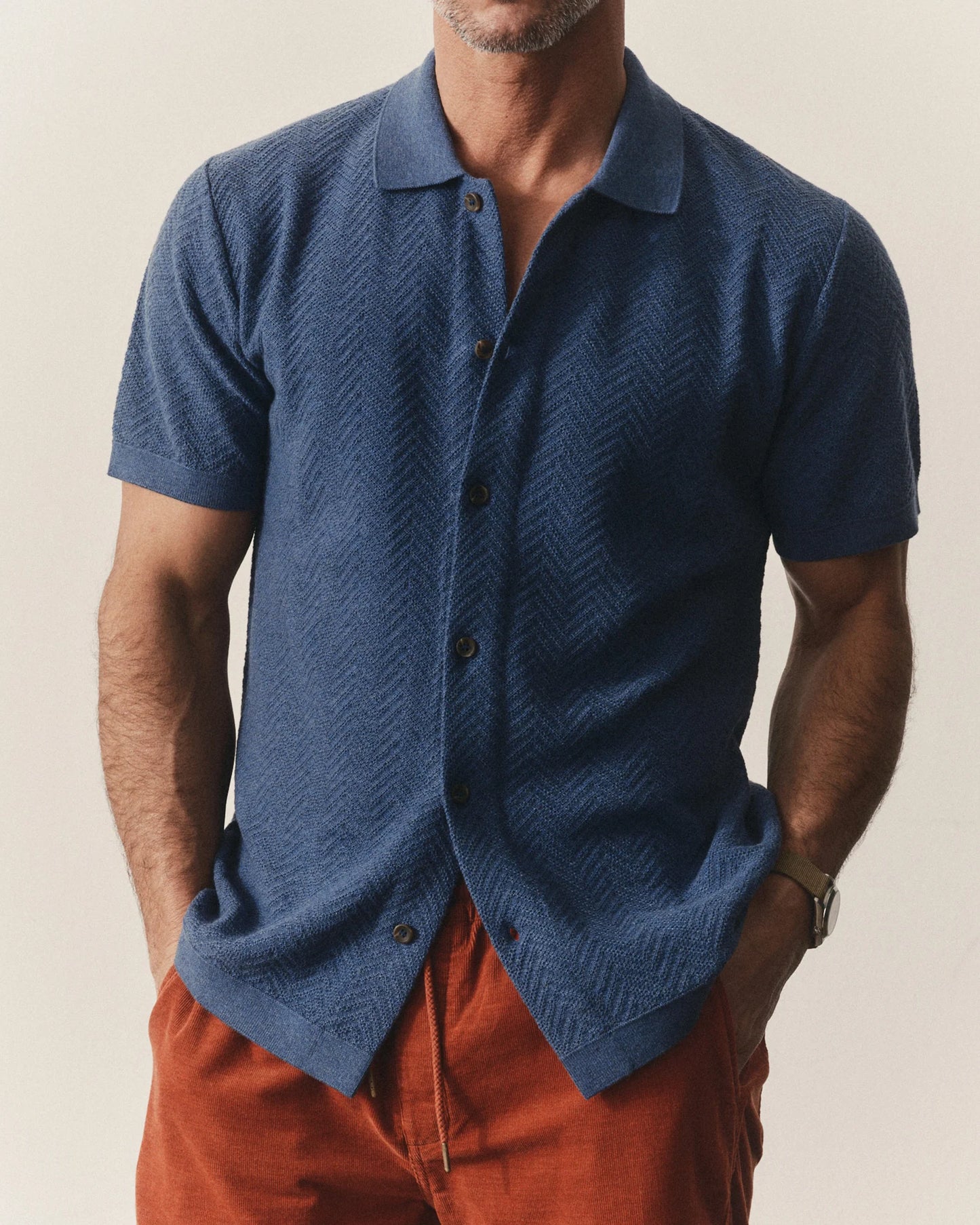 The Button Down Polo in Gulf Stream Herringbone