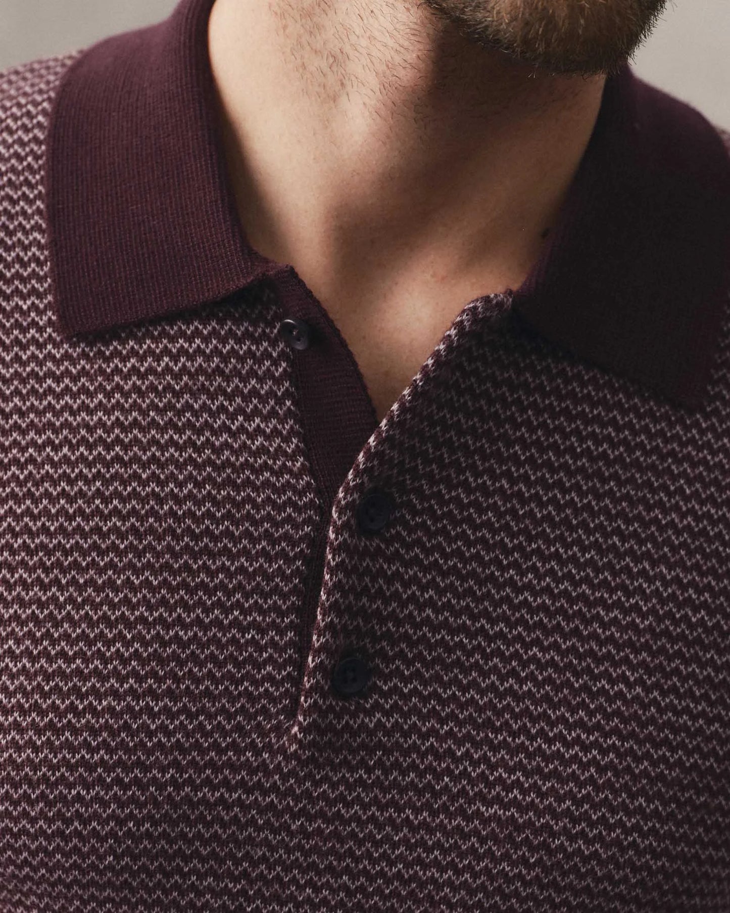 The Newton Sweater Polo in Burgundy Birdseye Merino