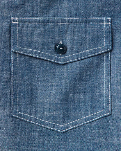 The Short Sleeve Crew Shirt in Washed Indigo Chambray