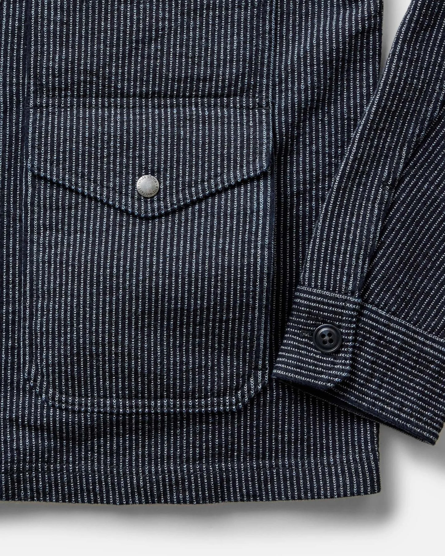 The Jackson Jacket in Rinsed Indigo French Terry Stripe