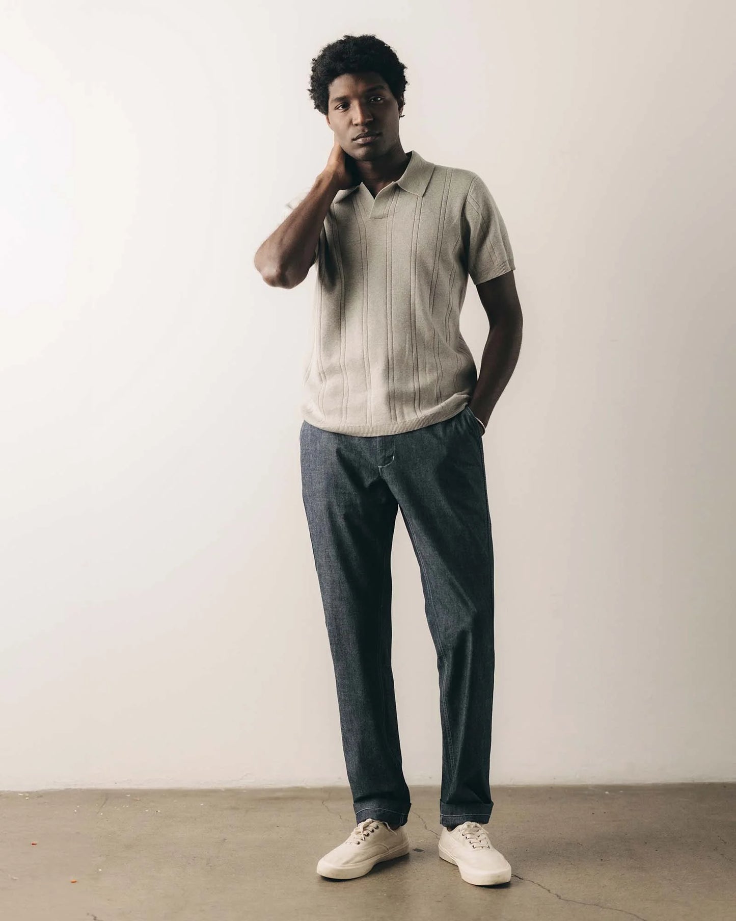 The Valencia Sweater Polo in Heather Grey Rib