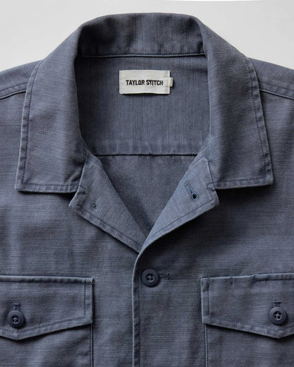 The Short Sleeve Surplus Shirt in Navy Reverse Sateen