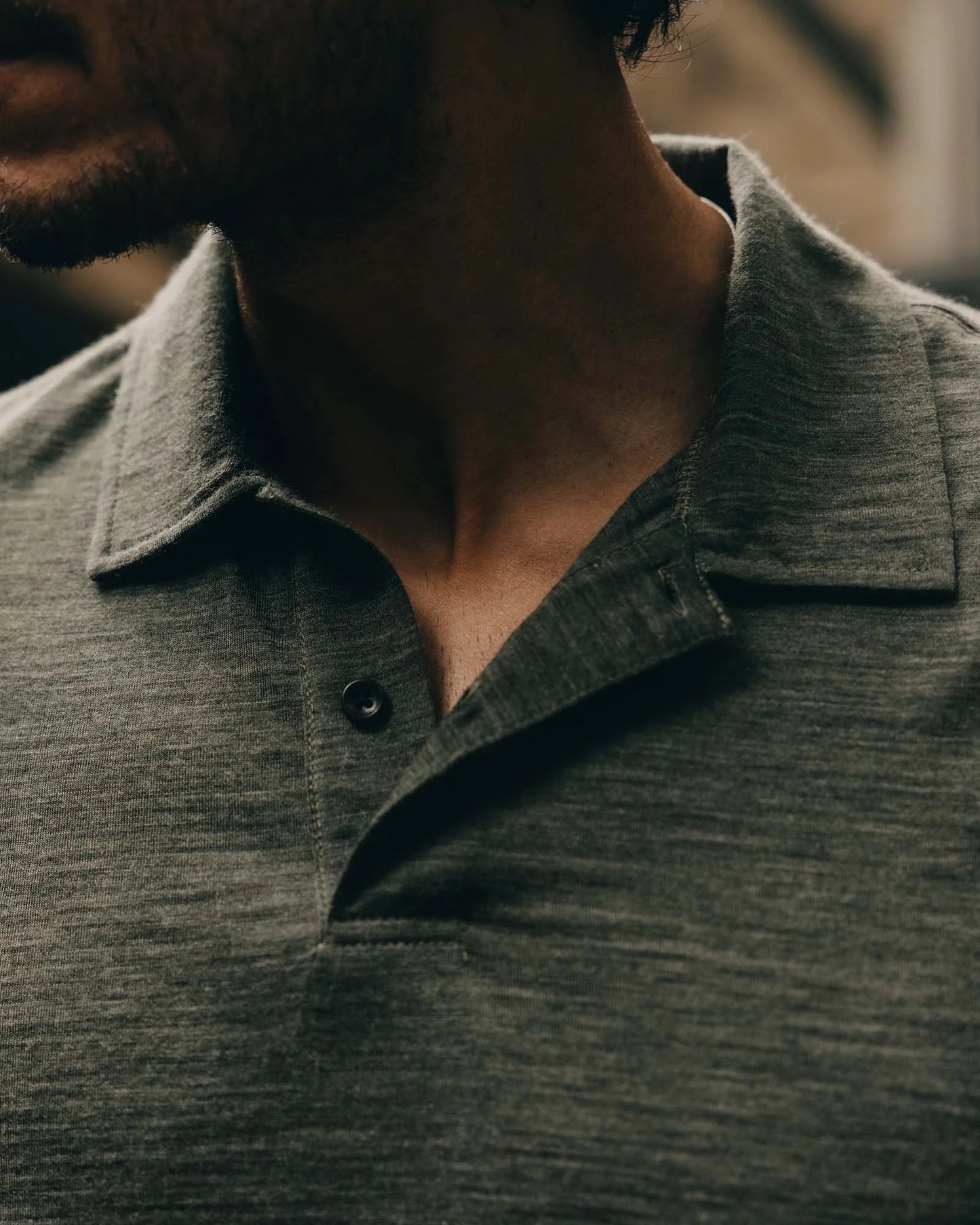 The Merino Polo in Heather Army