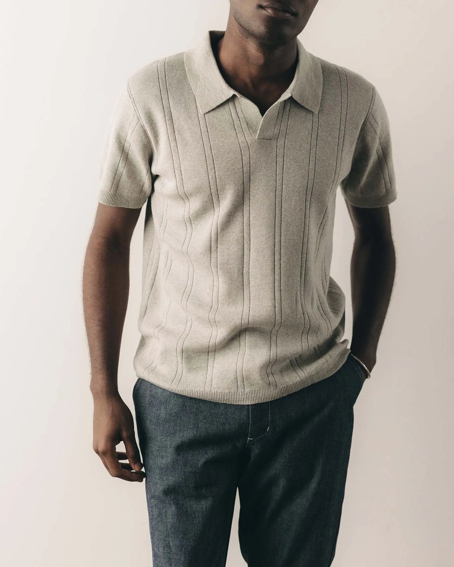 The Valencia Sweater Polo in Heather Grey Rib