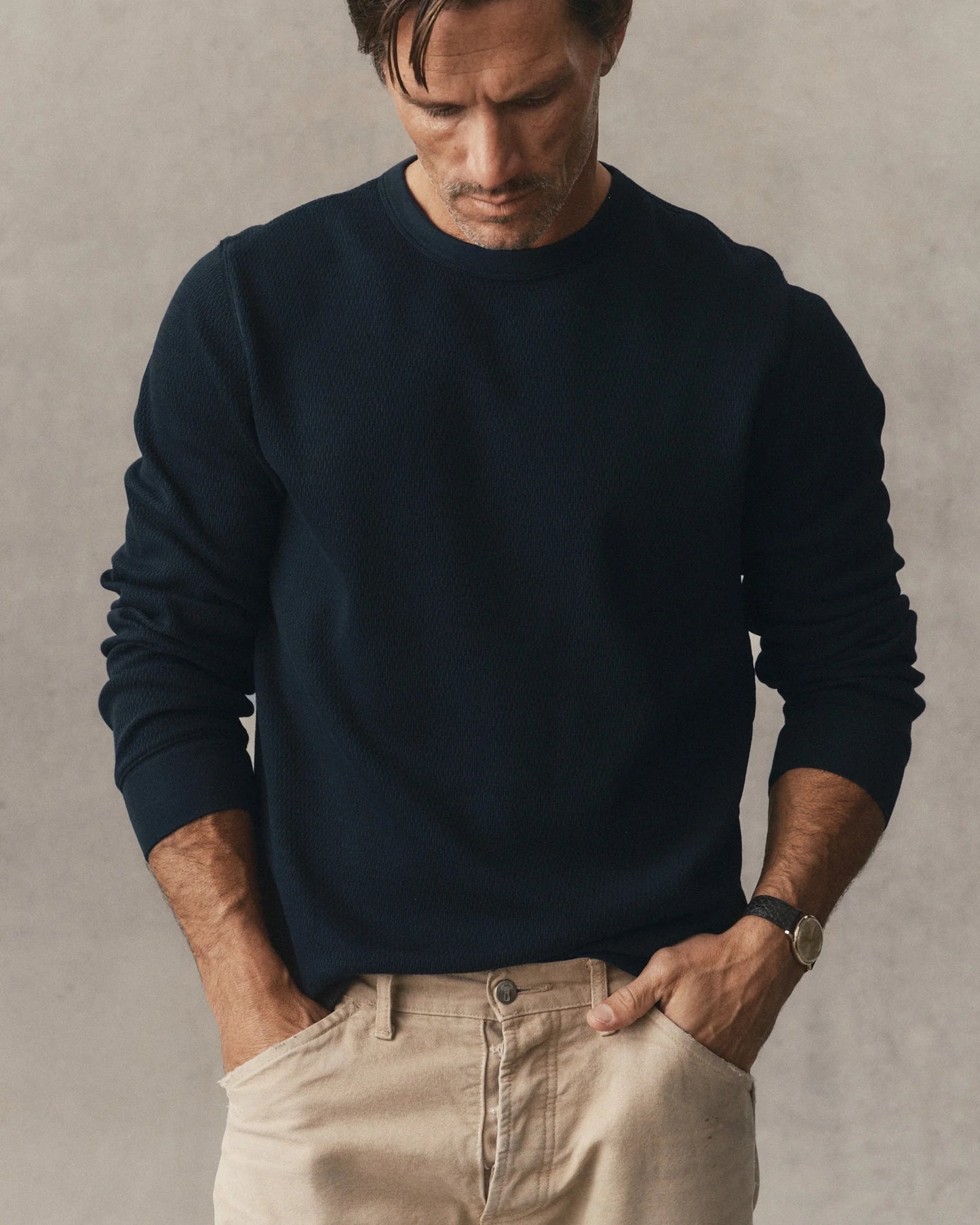 The Organic Cotton Crew in Dark Navy Waffle