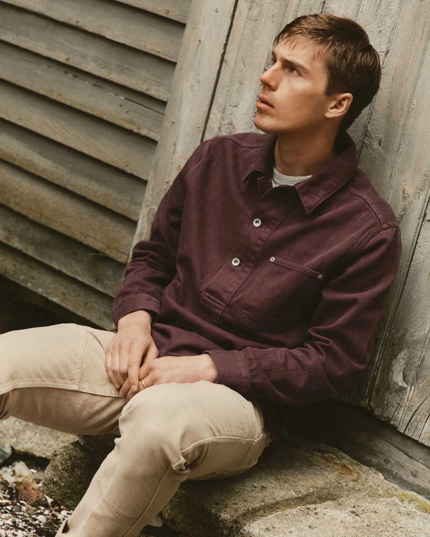 The Milton Overshirt in Burgundy Slub Denim