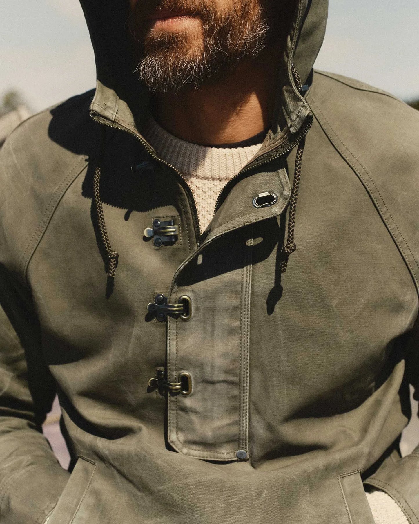 The Hatteras Anorak in Fatigue Olive Dry Wax Canvas