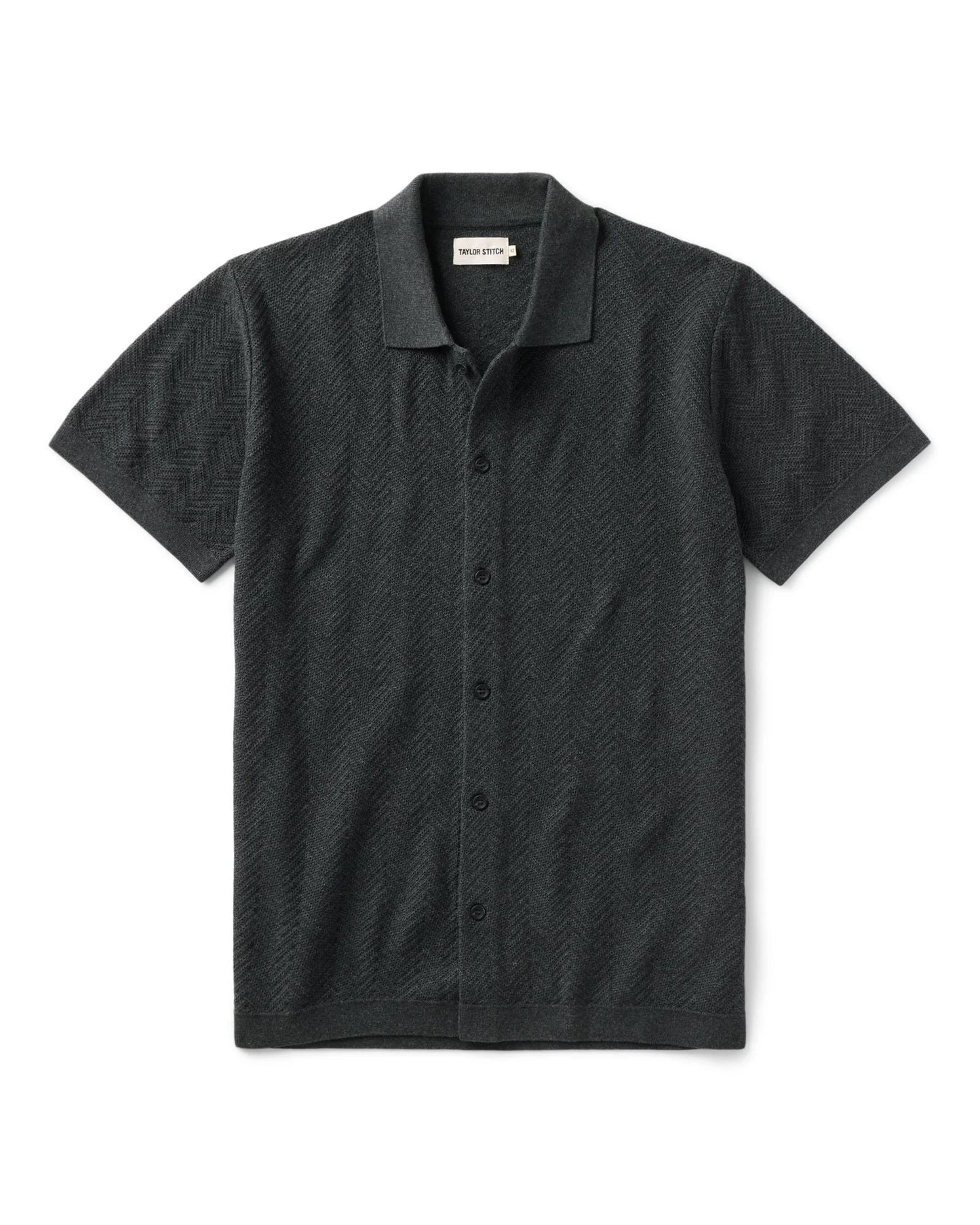 The Button Down Polo in Charcoal Herringbone