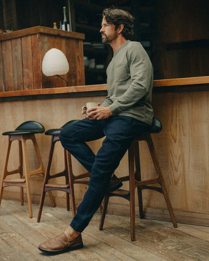 The Apres Pant in Rinsed Indigo Sashiko