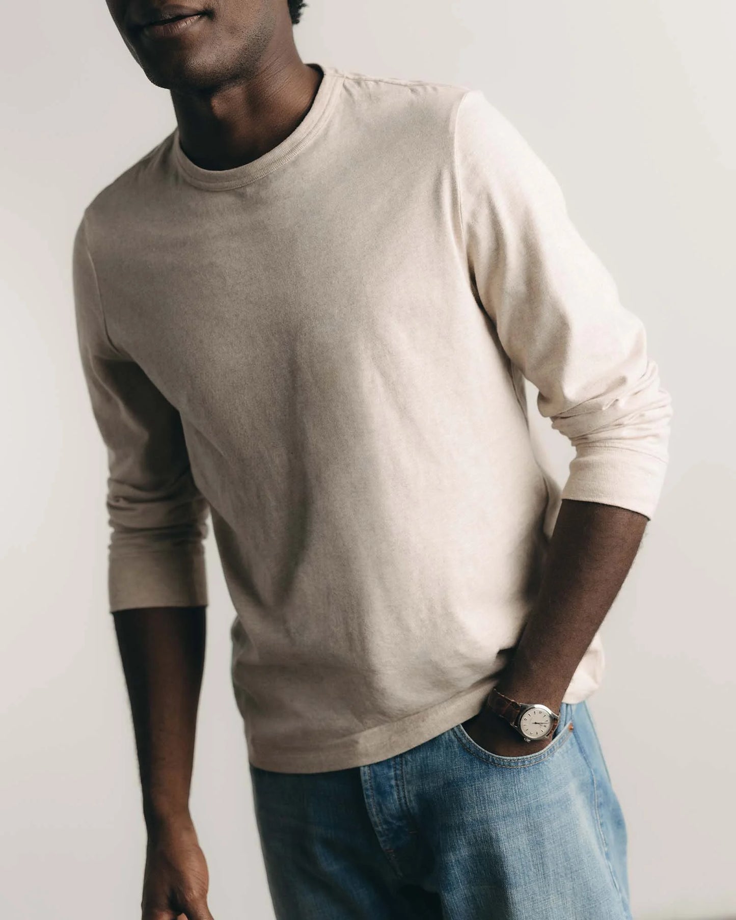The Organic Cotton Long Sleeve Tee in Heather Oat