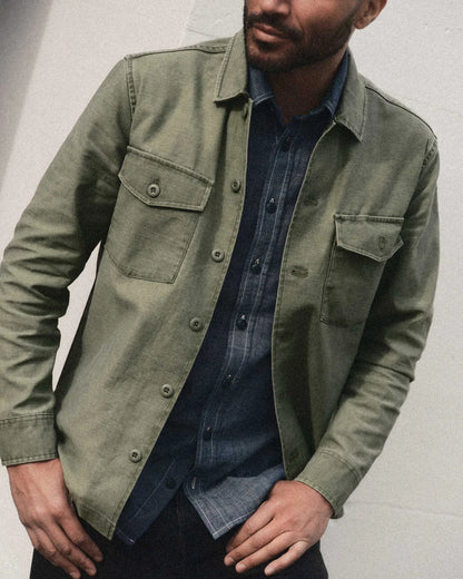 The Surplus Shirt in Field Olive Reverse Sateen