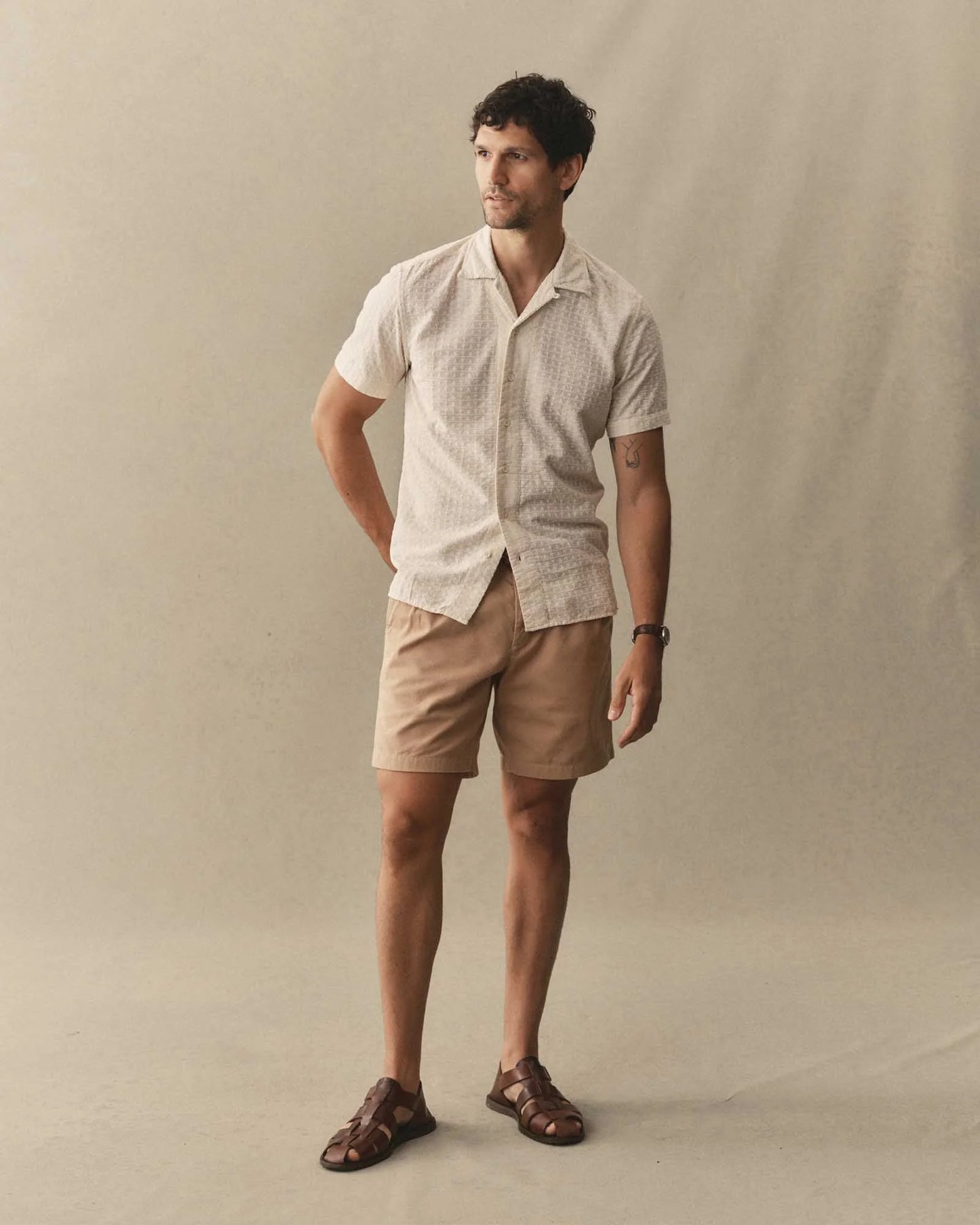 The Davis Shirt in Vintage White Embroidered Stripe