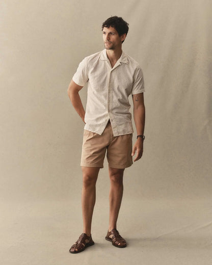 The Davis Shirt in Vintage White Embroidered Stripe