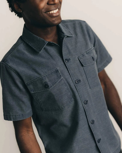 The Short Sleeve Surplus Shirt in Navy Reverse Sateen