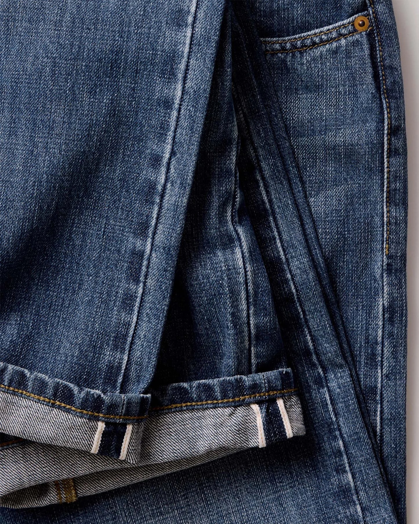 The Straight Jean in Mid Wash Organic Selvedge