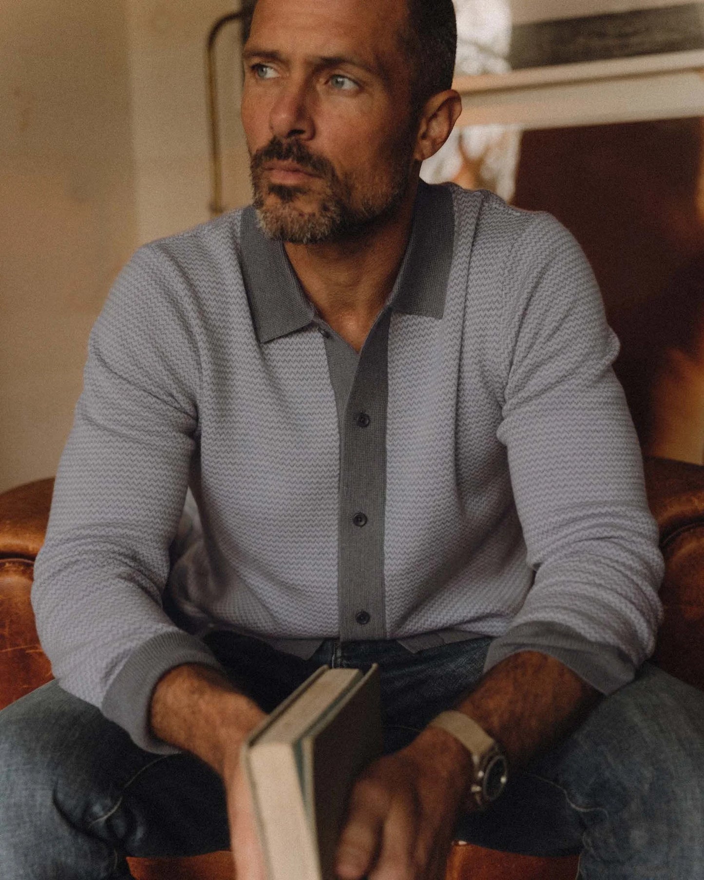 The Nichols Polo in Heather Grey Birdseye Merino