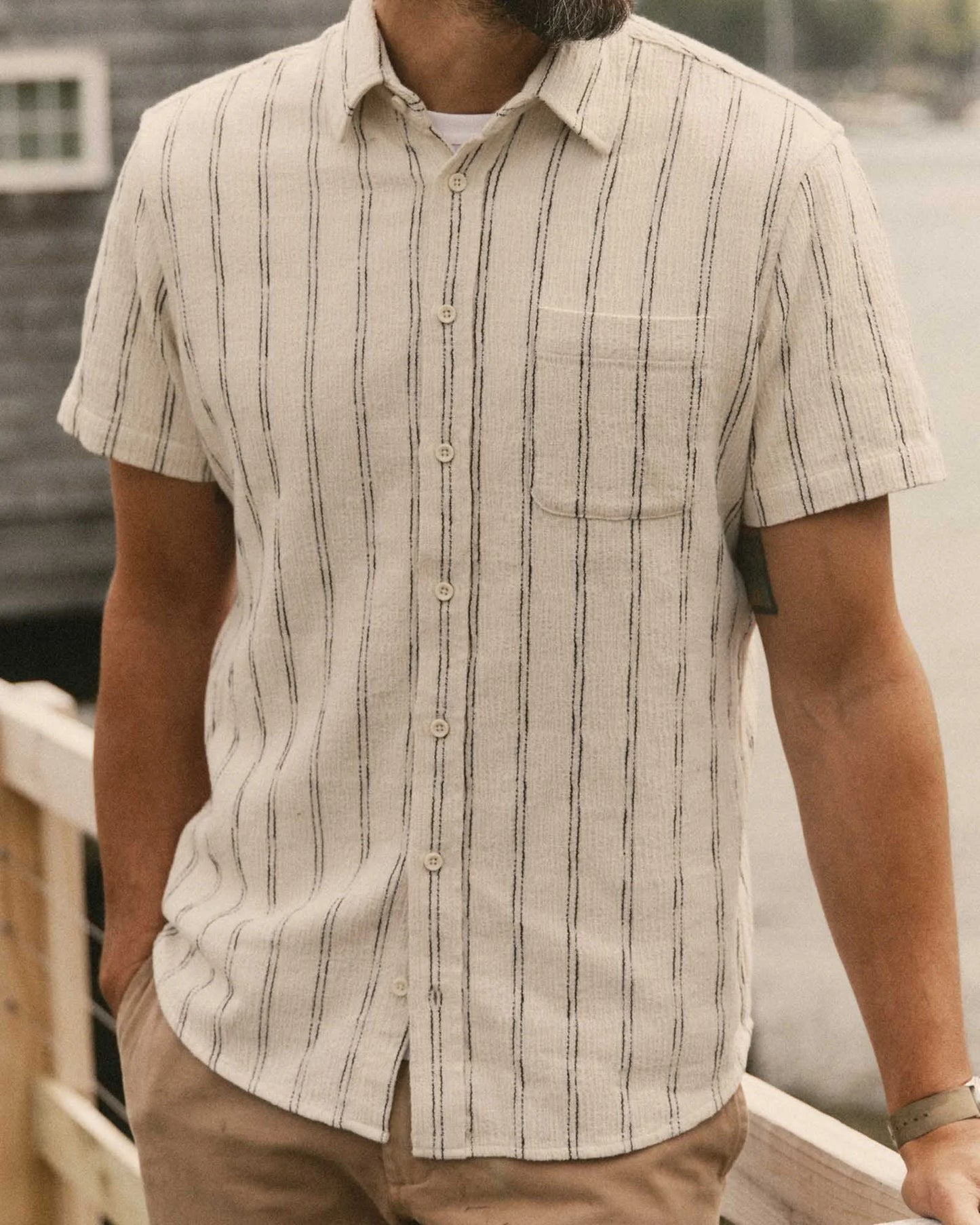 The Short Sleeve California in Tide Stripe Hacci