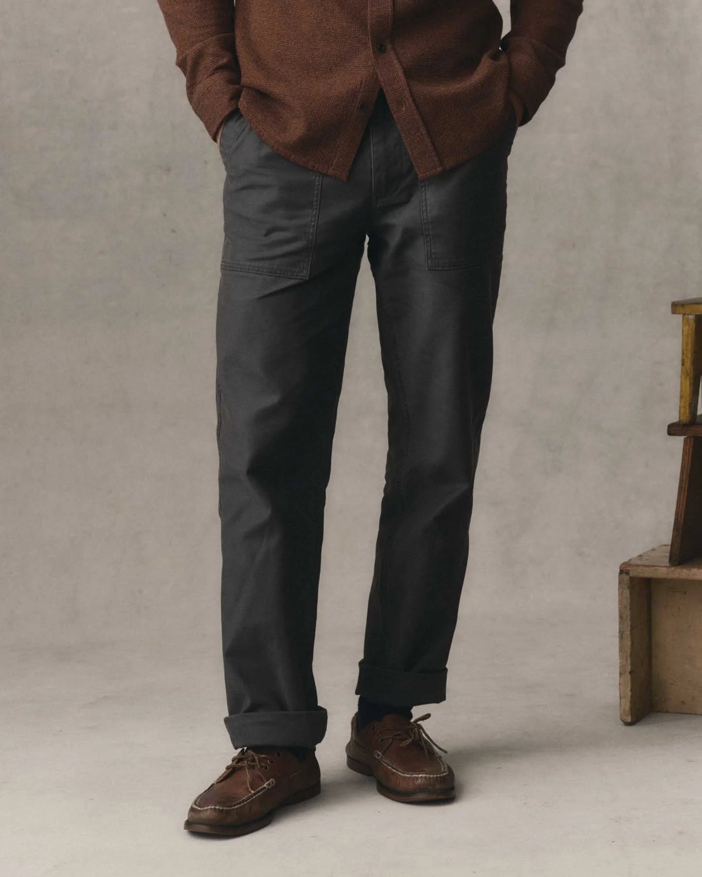 The Surplus Pant in Faded Black Reverse Sateen