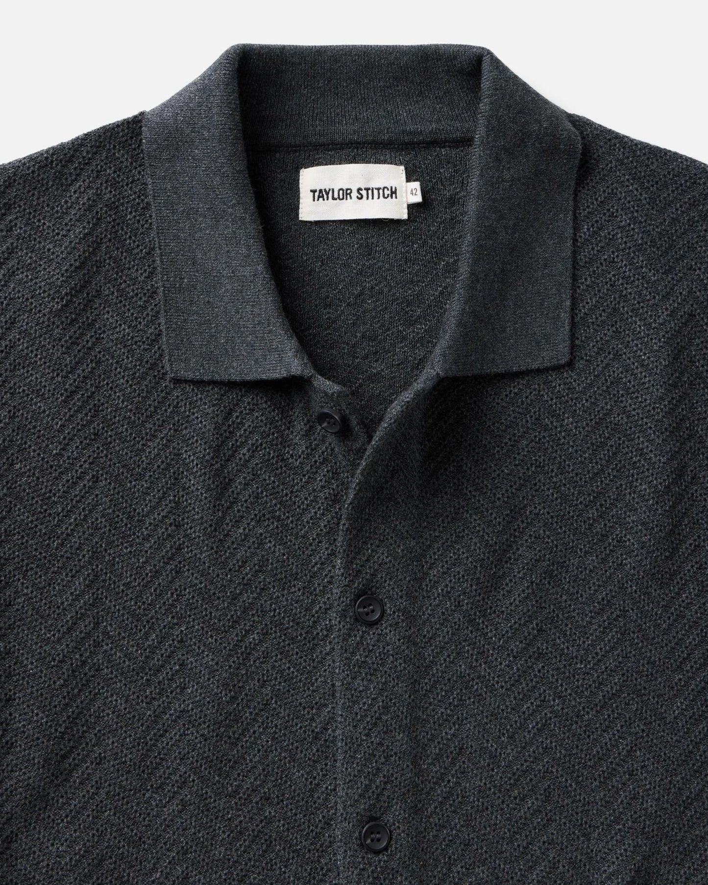 The Button Down Polo in Charcoal Herringbone